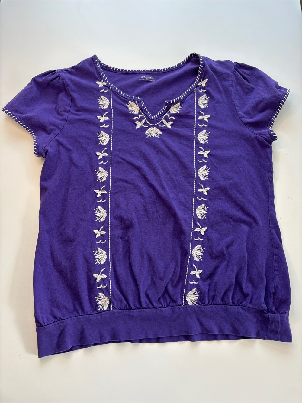 St. John's Bay Purple Short Sleeve Embroidered V-Neck Top -494sku